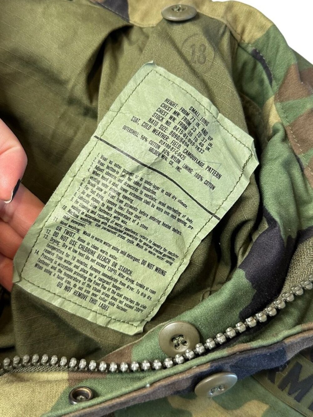 Vtg US Army M-65 Field Coat Woodland Camo USA Military Jacket Mens Small Long - Picture 6 of 9